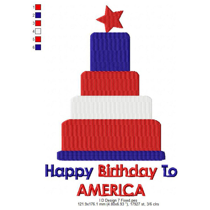 USA Independence Day Happy 4th of July Machine Embroidery Digitized Design Files | Dst | Pes | Hus | VP3