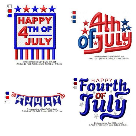 USA Independence Day Happy 4th of July Machine Embroidery Digitized Design Files | Dst | Pes | Hus | VP3