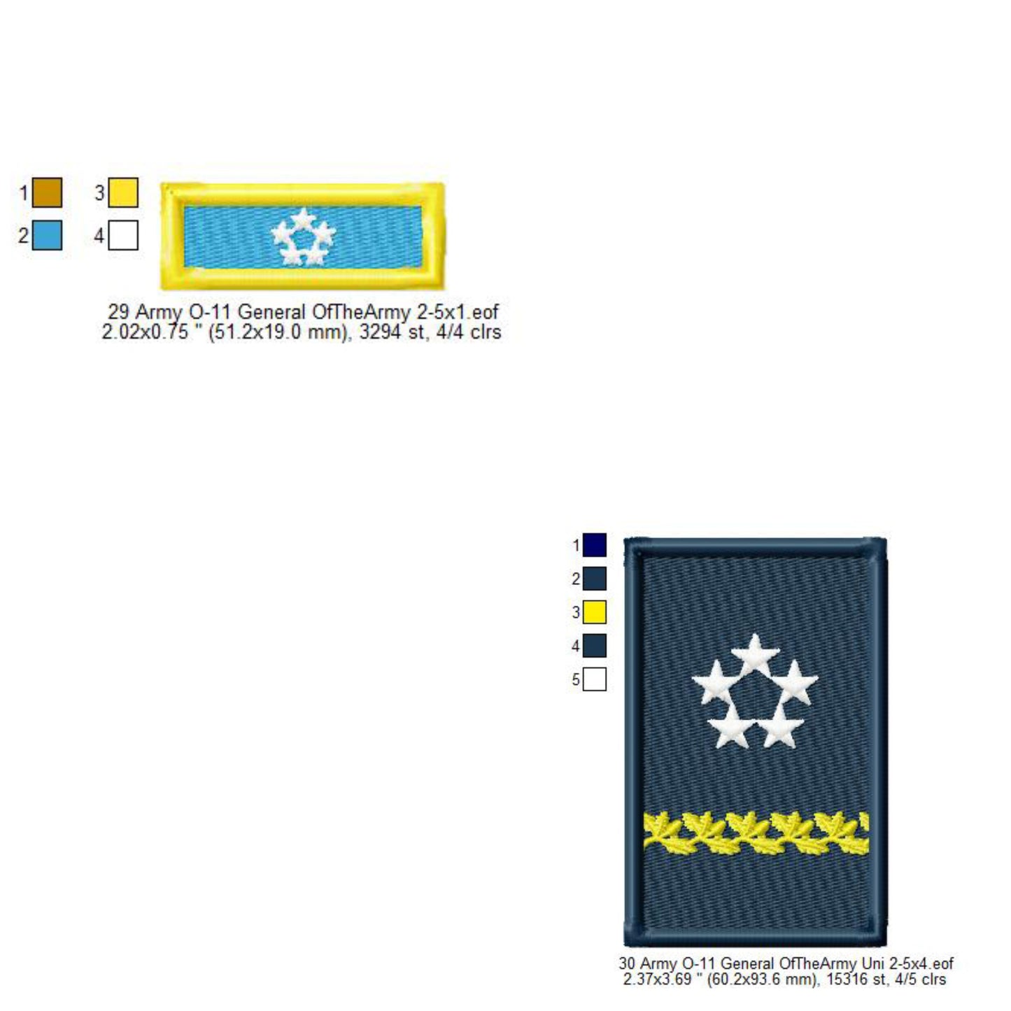 US Army O-11 General Of The Army Mess Uniform Insignia Symbols Emblems Patches Machine Embroidery Digitized Design Files