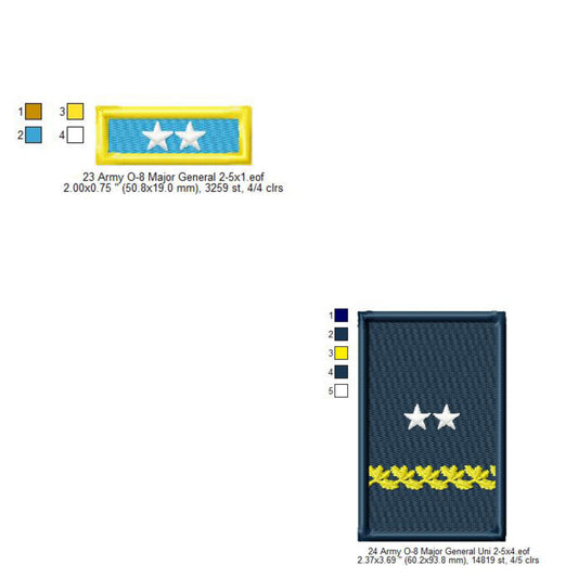 US Army O-8 Major General Mess Uniform Insignia Symbols Emblems Patches Machine Embroidery Digitized Design Files