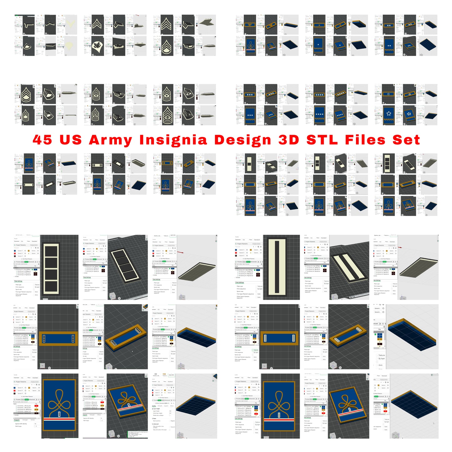 US Army Military Officer Insignia Emblem Symbols 3D STL Files For 3D Printing Using 3D Printer Machines