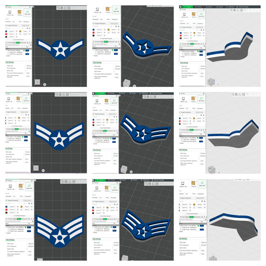 US Air Force USAF E2 Airman, E3 Airman 1st Class, E4 Senior Airman Rank Insignia Emblem Symbol 3D STL Files For 3D Printing Using 3D Printer