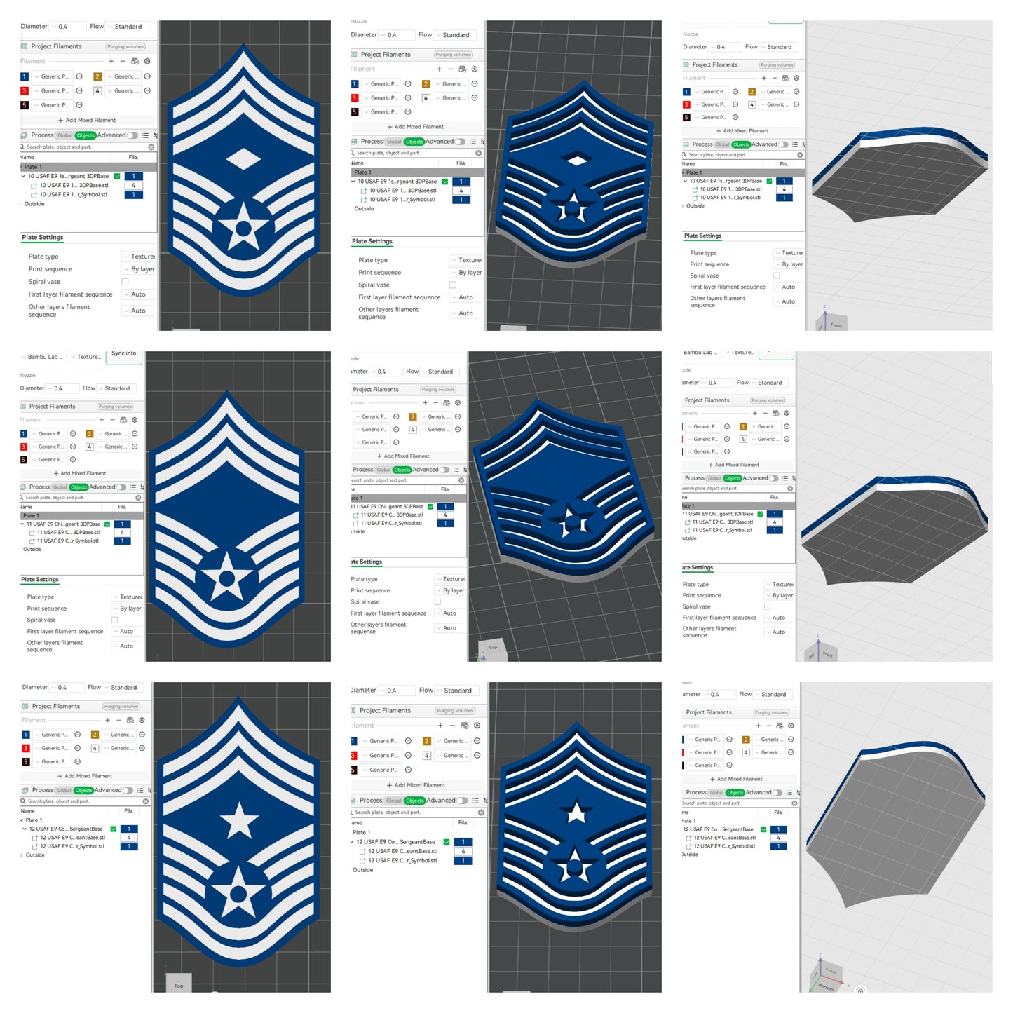 US Air Force USAF E9 1st Sergeant, E9 Chief Master Sergeant, E9 Command Chief Master Sergeant Rank Insignia Emblem 3D STL Files 3D Printing Using 3D Printer Machines