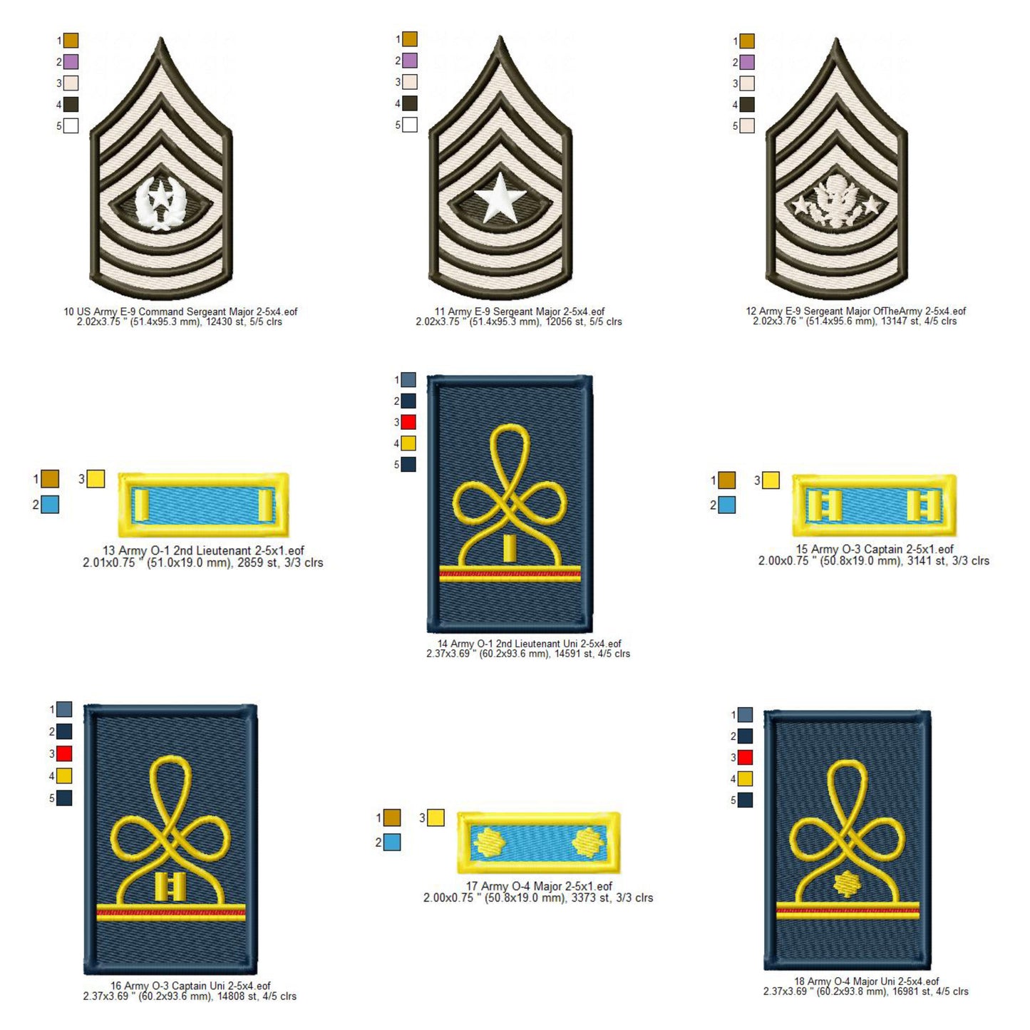 US Army Military Officer Shoulder Board Mess Uniform Insignia Symbols Emblems Patches Machine Embroidery Digitized Design Files