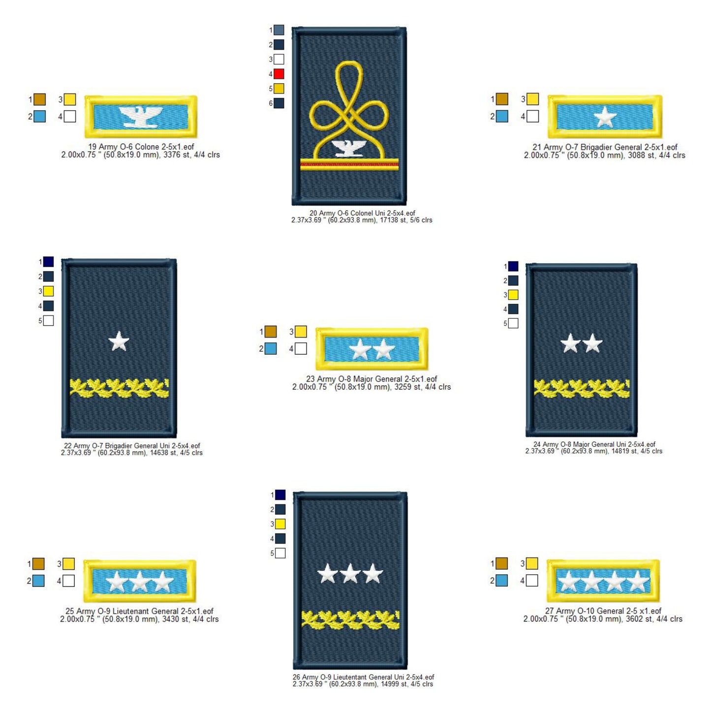 US Army Military Officer Shoulder Board Mess Uniform Insignia Symbols Emblems Patches Machine Embroidery Digitized Design Files