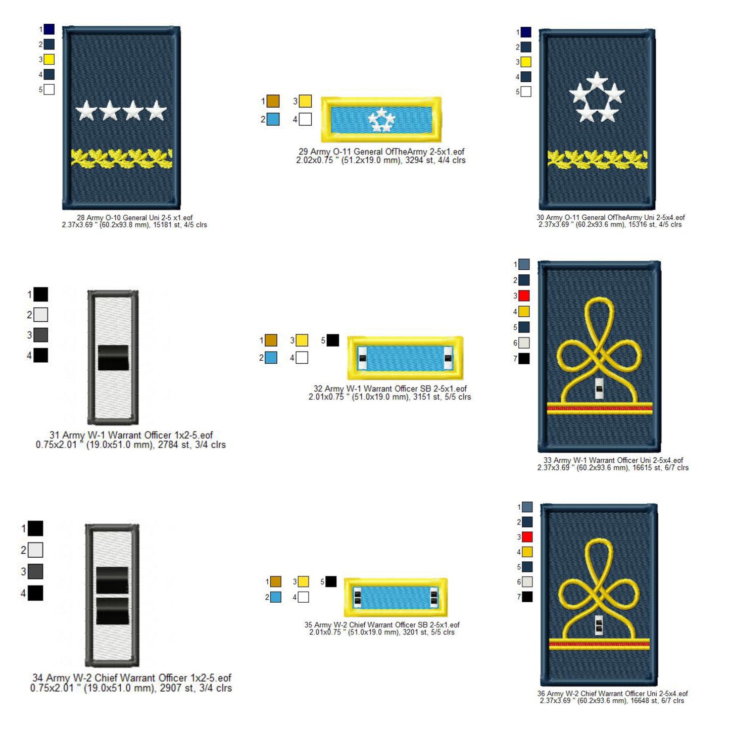US Army Military Officer Shoulder Board Mess Uniform Insignia Symbols Emblems Patches Machine Embroidery Digitized Design Files