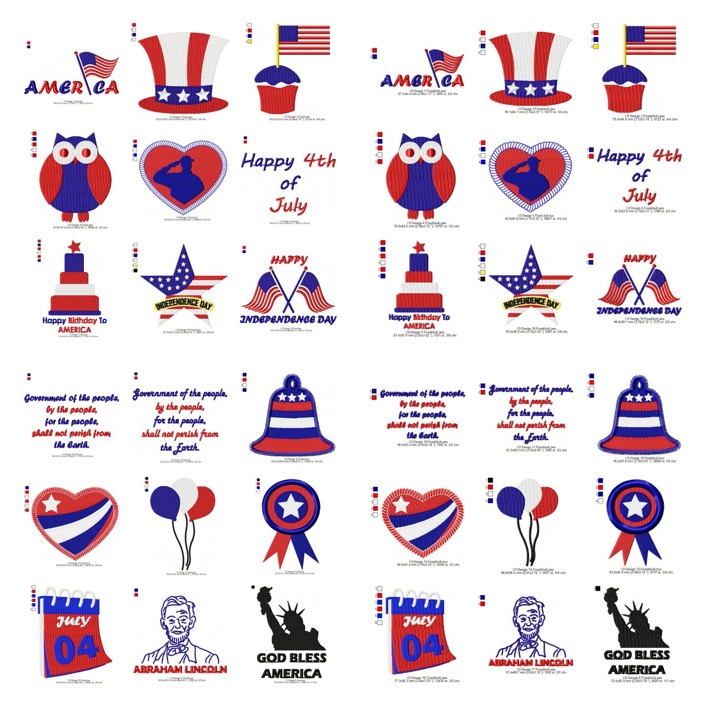 USA Independence Day Happy 4th of July Machine Embroidery Digitized Design Files | Dst | Pes | Hus | VP3