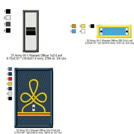 US Army W-1 Warrant Officer Mess Uniform Insignia Symbols Emblems Patches Machine Embroidery Digitized Design Files