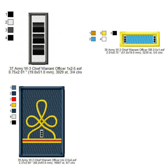 US Army W-3 Chief Warrant Officer Mess Uniform Insignia Symbols Emblems Patches Machine Embroidery Digitized Design Files