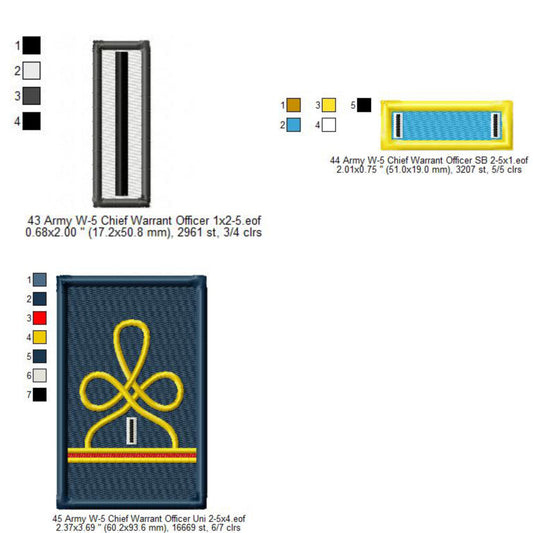 US Army W-5 Chief Warrant Officer Mess Uniform Insignia Symbols Emblems Patches Machine Embroidery Digitized Design Files