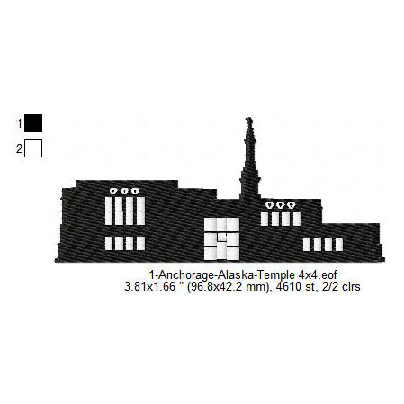 Anchorage Alaska LDS Temple Silhouette Machine Embroidery Digitized Design Files