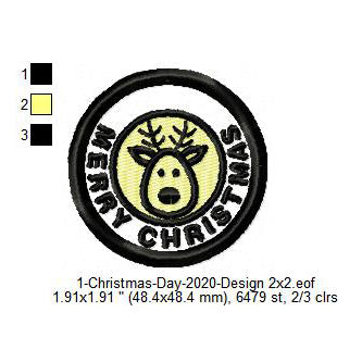 Marry Christmas Deer Wish Merit Badge Machine Embroidery Digitized Design Files