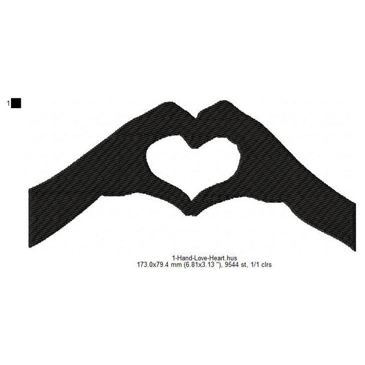 Hand Love Heart Symbol Valentines Day Machine Embroidery Digitized Design Files