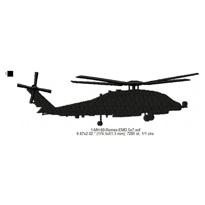 MH-60 Romeo Helicopter Aircraft Silhouette Machine Embroidery Digitized Design Files