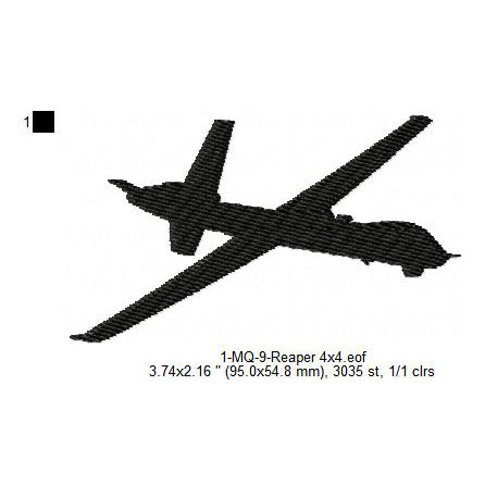 General Atomics MQ-9 Reaper Drone Aircraft Silhouette Machine Embroidery Digitized Design Files