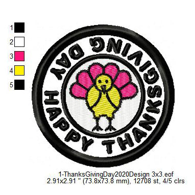 Happy Thanksgiving Day Merit Badge Machine Embroidery Digitized Design Files