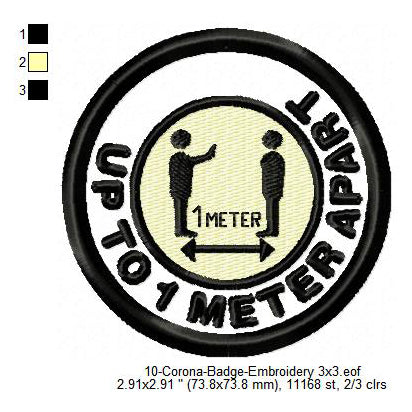 Up To 1 Minute Apart Corona Awareness Badge Machine Embroidery Digitized Design Files