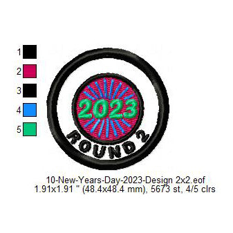Round 2 2023 New Year Wishing Merit Badge Machine Embroidery Digitized Design Files