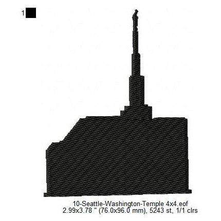 Seattle Washington LDS Temple Silhouette Machine Embroidery Digitized Design Files