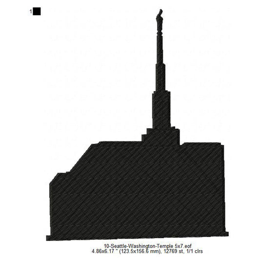 Seattle Washington LDS Temple Silhouette Machine Embroidery Digitized Design Files