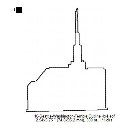 Seattle Washington LDS Temple Outline Machine Embroidery Digitized Design Files