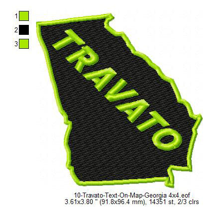 Travato Georgia State Map Designs Machine Embroidery Digitized Design Files