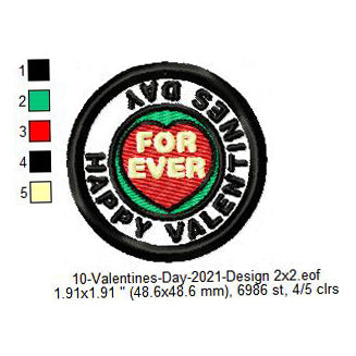 Happy Valentines Day For Ever Merit Badge Machine Embroidery Digitized Design Files