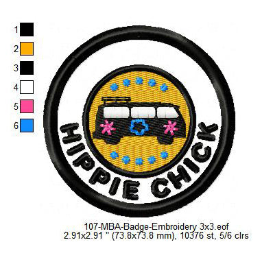 Hippie Chick Tour Travel Vehicle Merit Adulting Badge Machine Embroidery Digitized Design Files