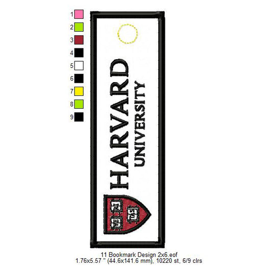 Harvard University Bookmark Machine Embroidery Digitized Design Files