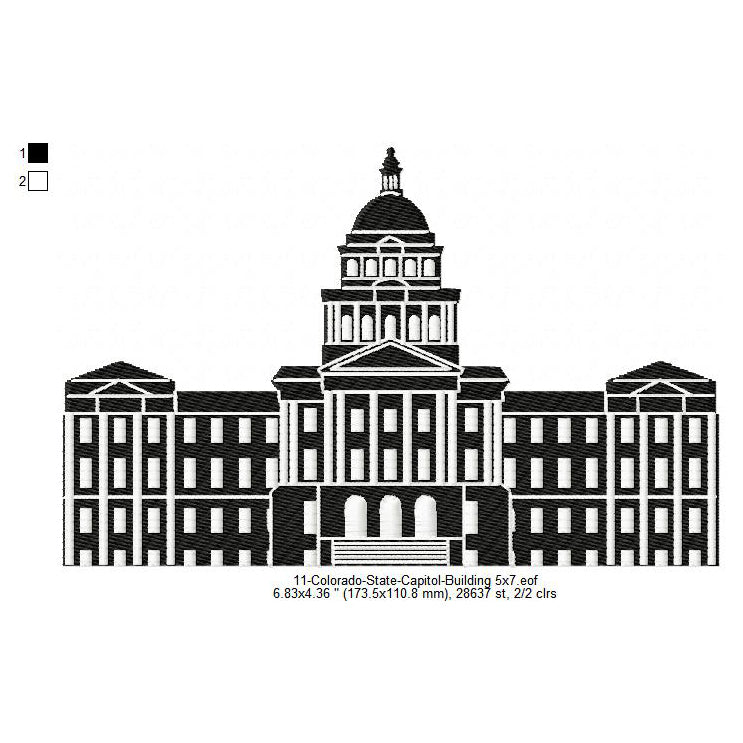 Colorado State Capitol Building Silhouette Machine Embroidery Digitized Design Files