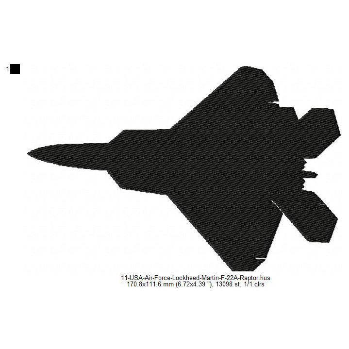 F 22 Raptor Pattern Lockheed Martin F-22A Raptor Aircraft Silhouette Machine Embroidery Di ...