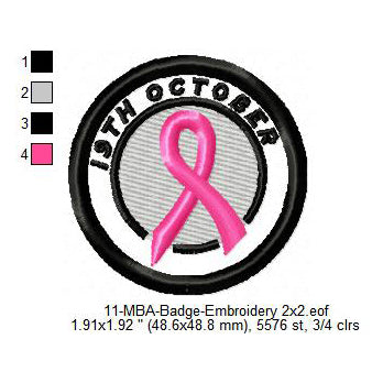 Breast Cancer Day 19th October Merit Adulting Badge Machine Embroidery Digitized Design Files