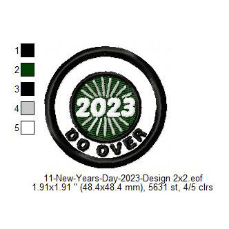 Do Over 2023 New Year Wishing Merit Badge Machine Embroidery Digitized Design Files