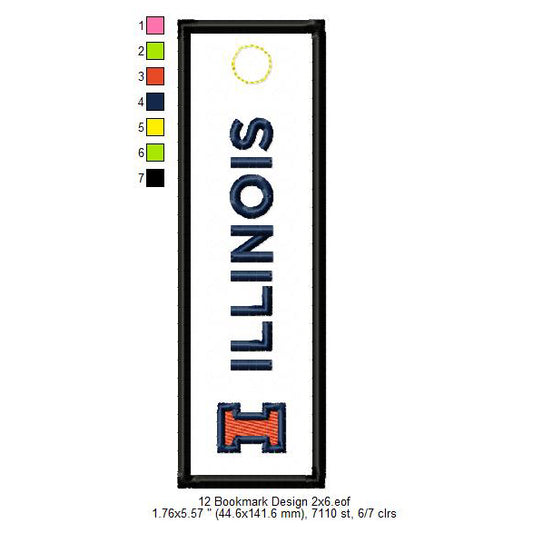 Illinois University Bookmark Machine Embroidery Digitized Design Files