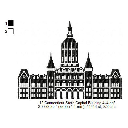 Connecticut State Capitol Building Silhouette Machine Embroidery Digitized Design Files