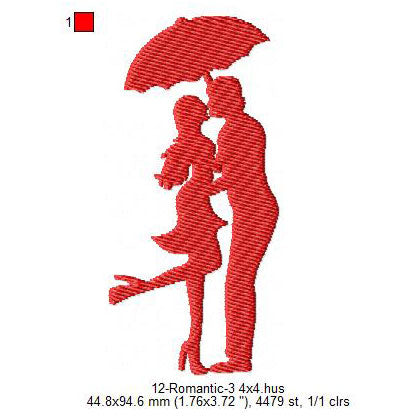 Romantic Couple With Umbrella Silhouette Valentines Day Machine Embroidery Digitized Design Files