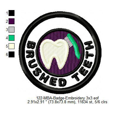 Brushed Teeth Merit Adulting Badge Machine Embroidery Digitized Design Files