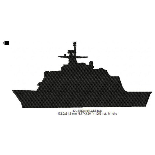 USS Detroit LCS-7 Ship Silhouette Machine Embroidery Digitized Design Files