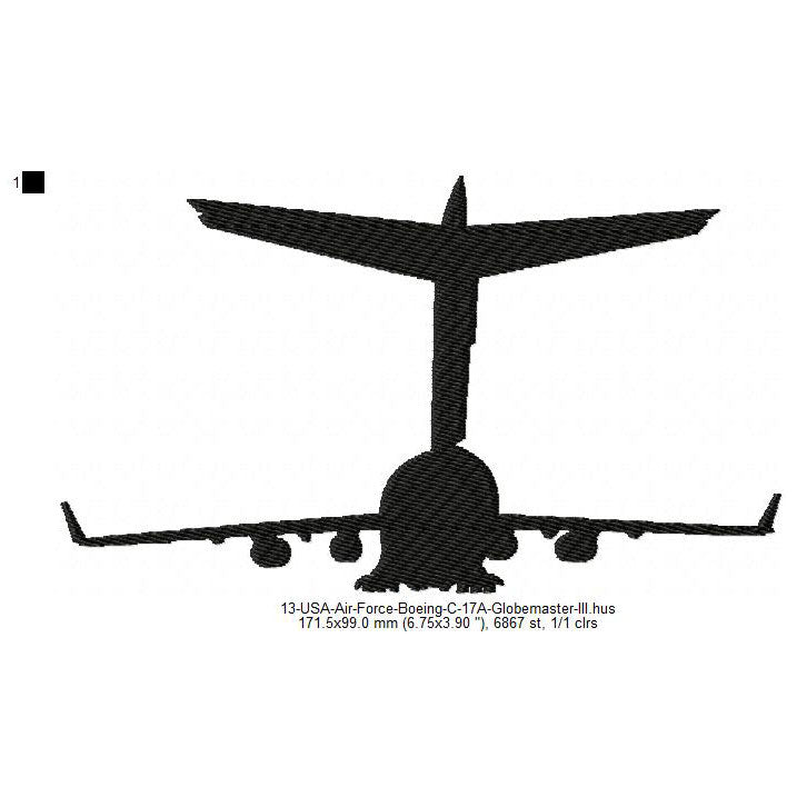 Boeing C-17 Globemaster III Aircraft Silhouette Machine Embroidery Digitized Design Files