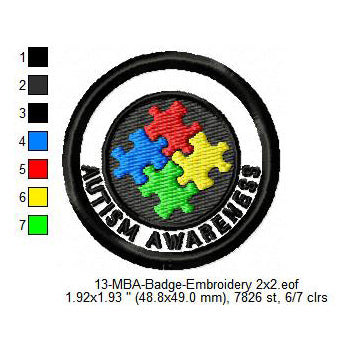 Autism Awareness Puzzles Merit Adulting Badge Machine Embroidery Digitized Design Files
