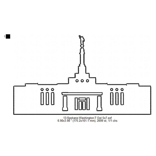 Spokane Washington LDS Temple Outline Machine Embroidery Digitized Design Files