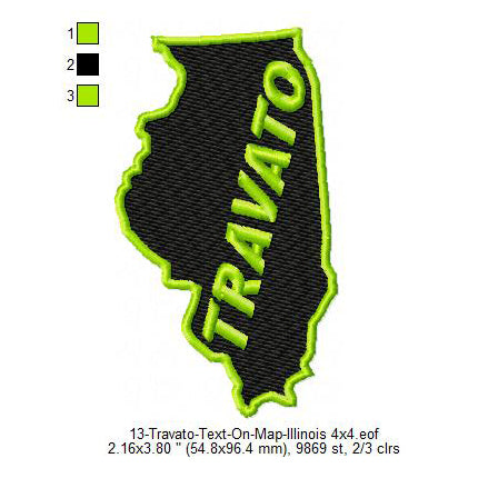 Travato Illinois State Map Designs Machine Embroidery Digitized Design Files