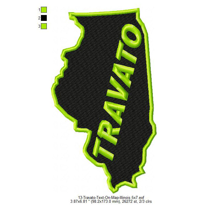 Travato Illinois State Map Designs Machine Embroidery Digitized Design Files