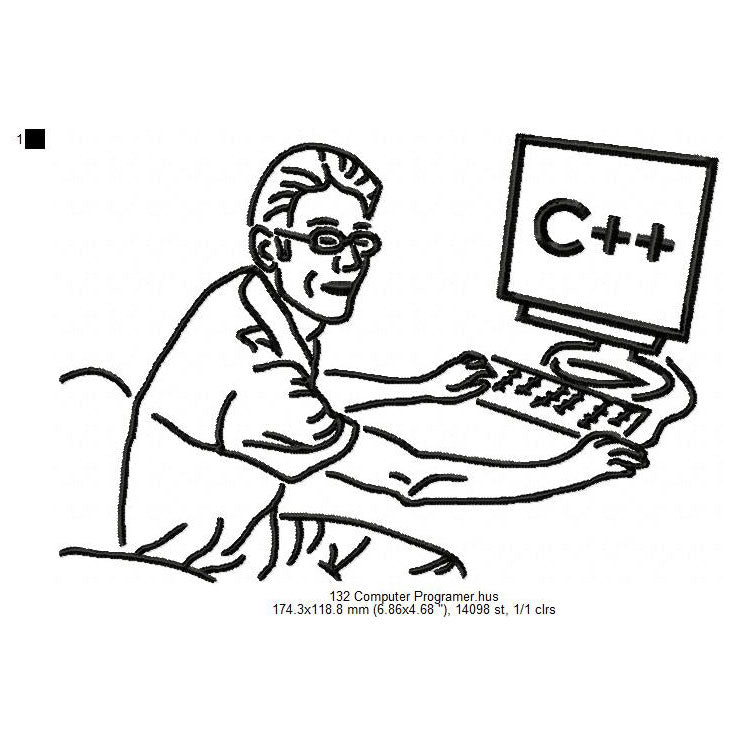Computer Programmer Line Art Machine Embroidery Digitized Design Files ...