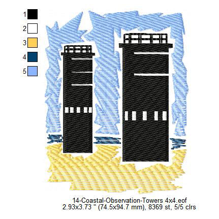 Coastal Observation Towers Silhouette Machine Embroidery Digitized Design Files