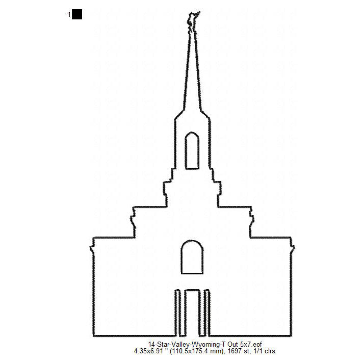 Star Valley Wyoming LDS Temple Outline Machine Embroidery Digitized Design Files