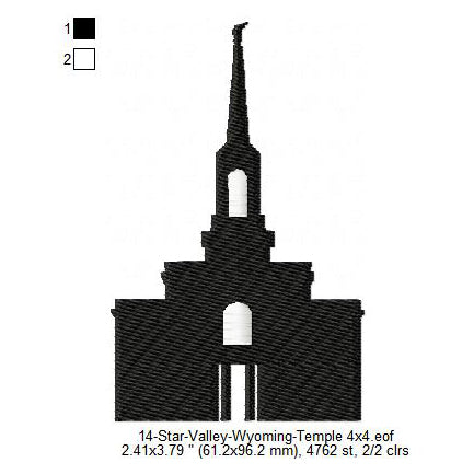 Star Valley Wyoming LDS Temple Silhouette Machine Embroidery Digitized Design Files