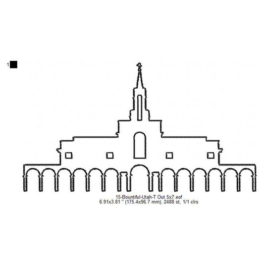 Bountiful Utah LDS Temple Outline Machine Embroidery Digitized Design Files