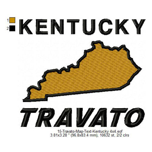 Travato Kentucky State Map Designs Machine Embroidery Digitized Design Files