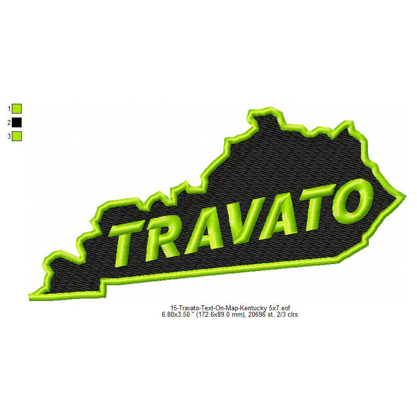Travato Kentucky State Map Designs Machine Embroidery Digitized Design Files